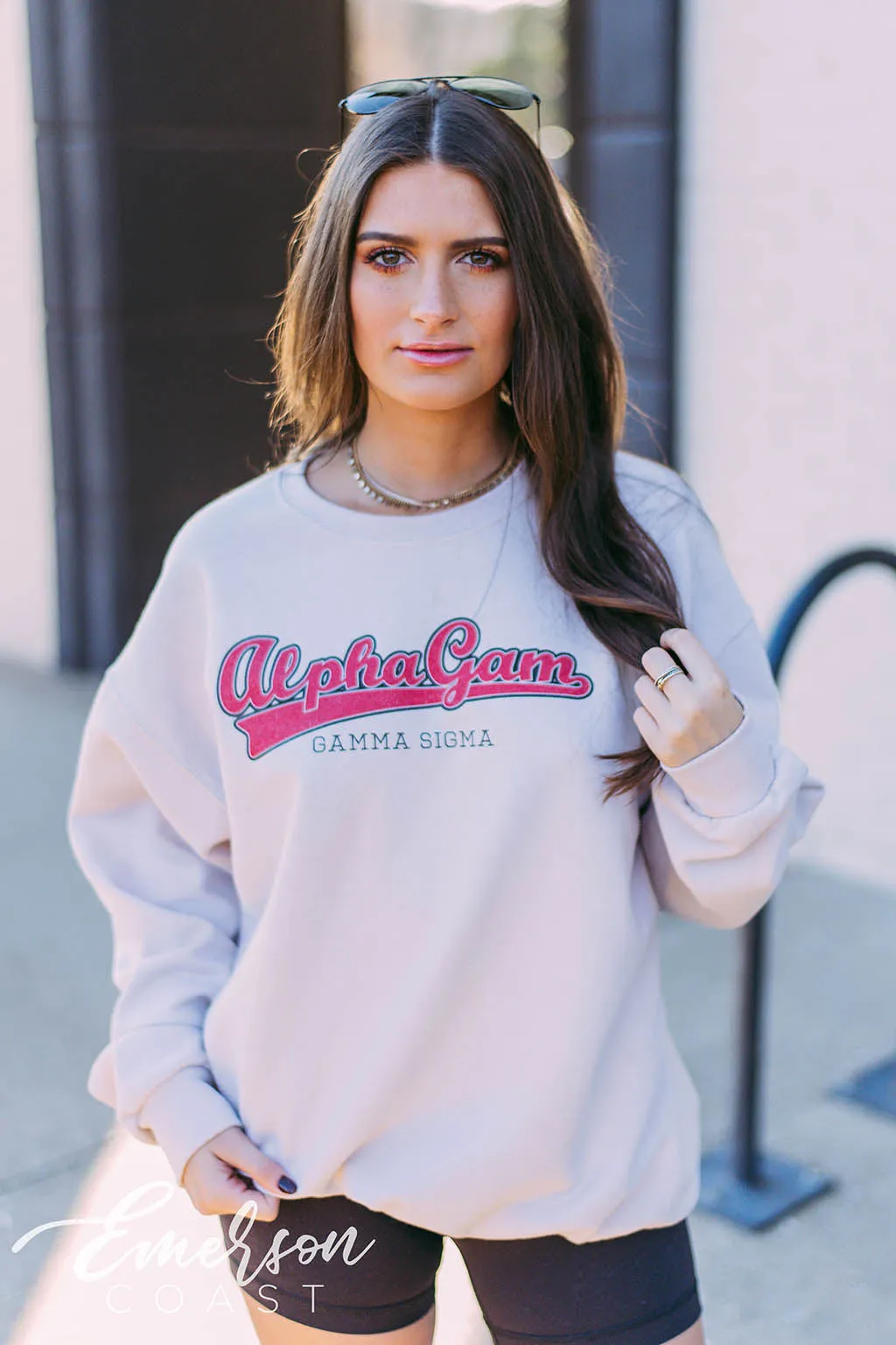 Alpha Gam Collegiate Sand Crewneck