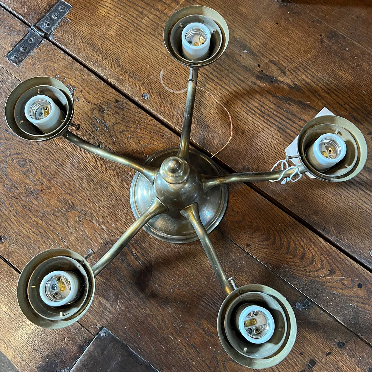 American Art Nouveau Brass Five-Arm Ceiling Flush Mount Chandelier Light Fixture