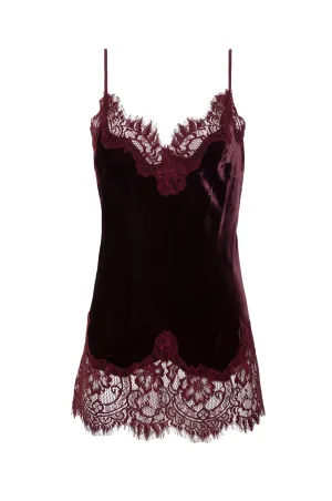 Anastasia Lace Trim Velvet Cami - Burgundy
