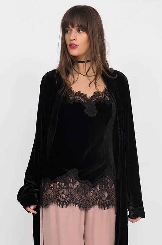 Anastasia Lace Trim Velvet Cami - Burgundy
