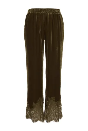 Anastasia Lace Velvet Pants - Burnt Olive