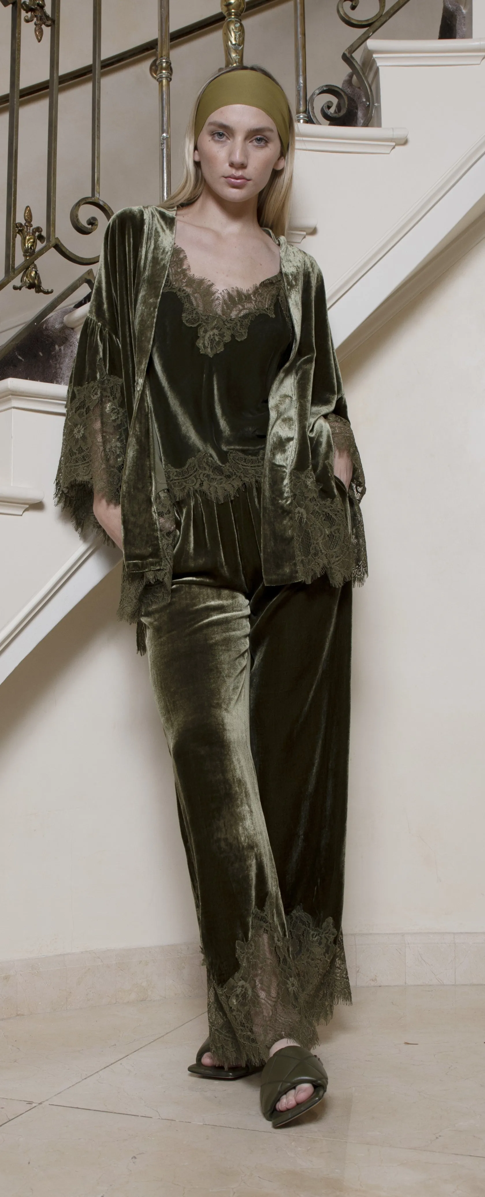 Anastasia Lace Velvet Pants Dark Olive