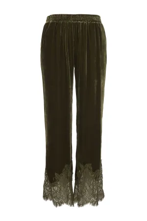 Anastasia Lace Velvet Pants Dark Olive