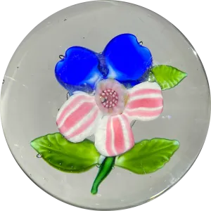 Antique Boston & Sandwich Lampwork Fantasy Flower Blue Pansy on Clear
