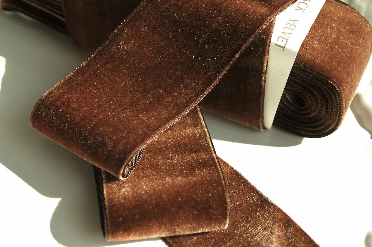 Antique Brown Velvet Ribbon Vintage from France 50mm