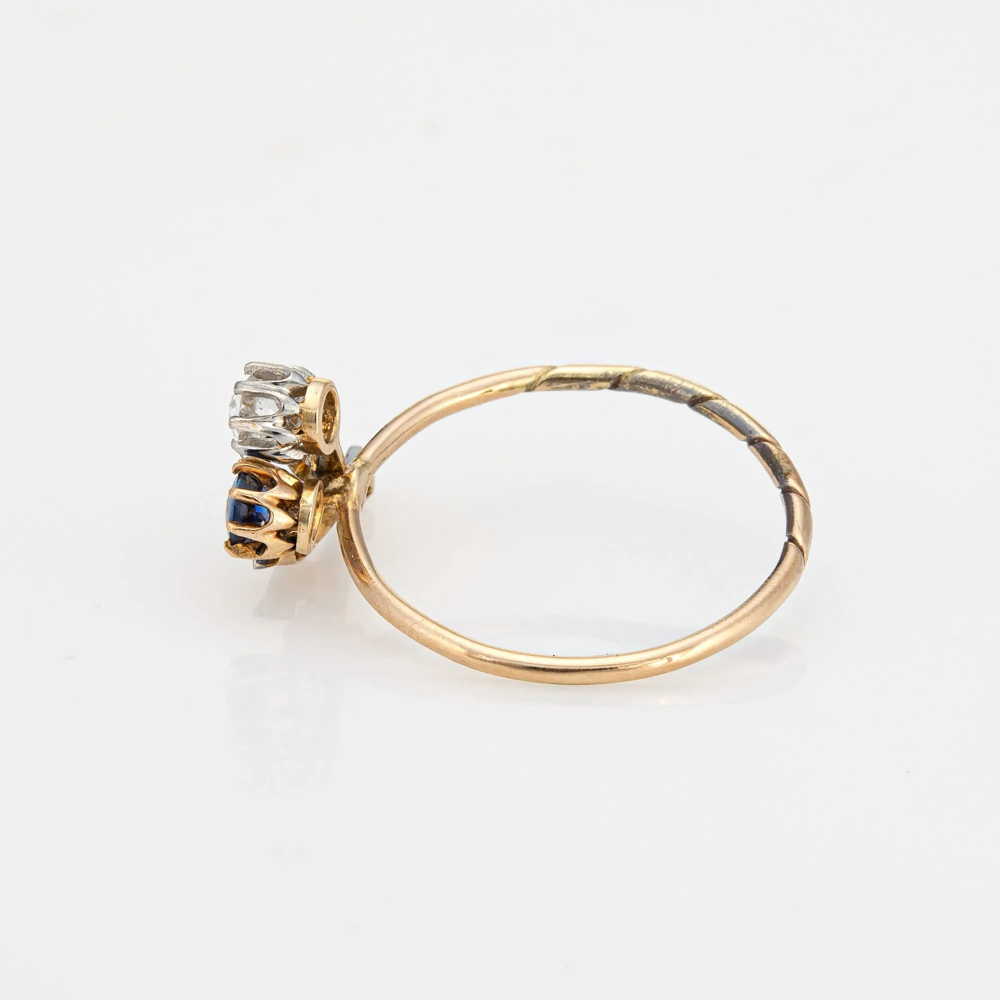 Antique Victorian Ring Flowers Diamond Sapphire Conversion Band 14k Yellow Gold