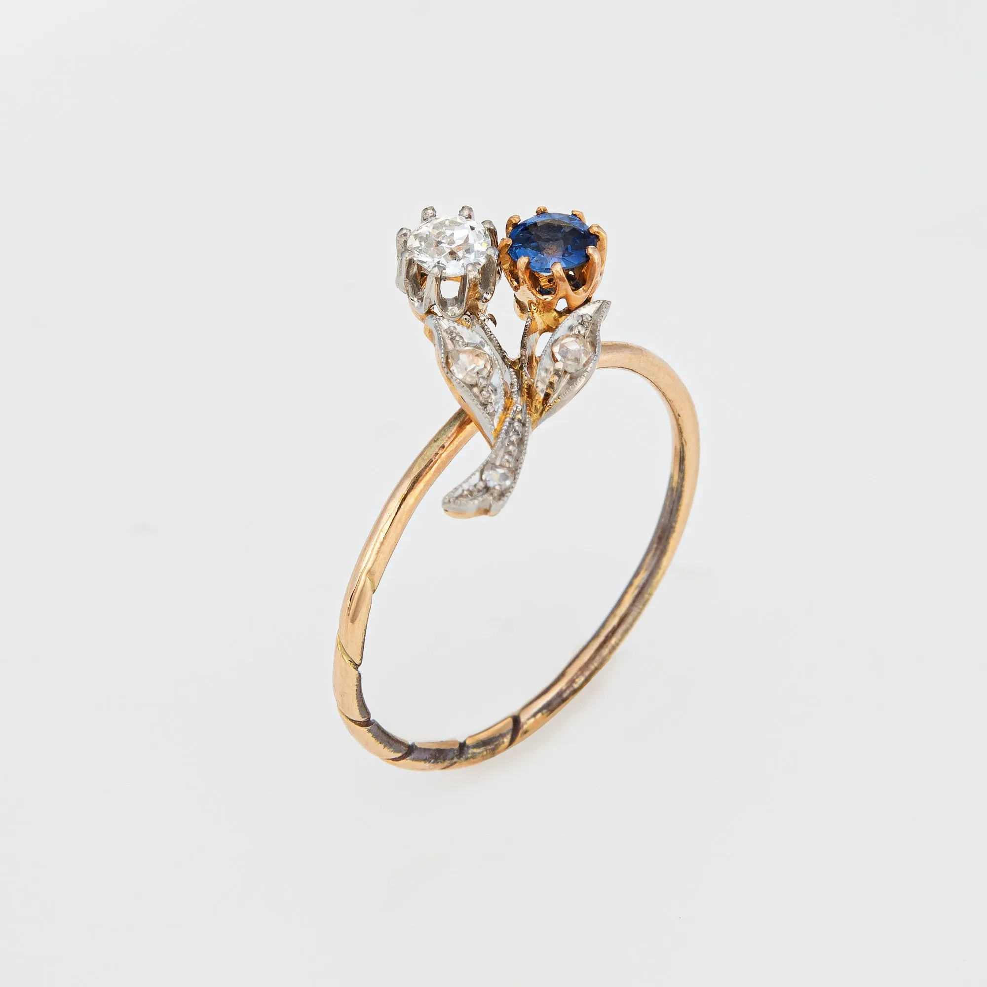 Antique Victorian Ring Flowers Diamond Sapphire Conversion Band 14k Yellow Gold