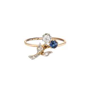 Antique Victorian Ring Flowers Diamond Sapphire Conversion Band 14k Yellow Gold