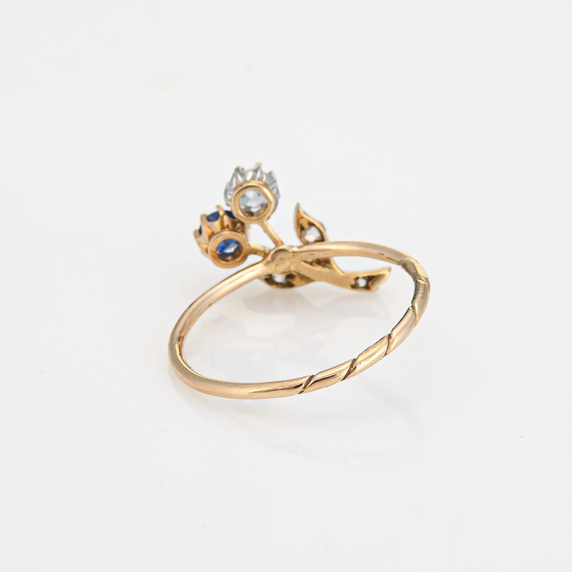 Antique Victorian Ring Flowers Diamond Sapphire Conversion Band 14k Yellow Gold
