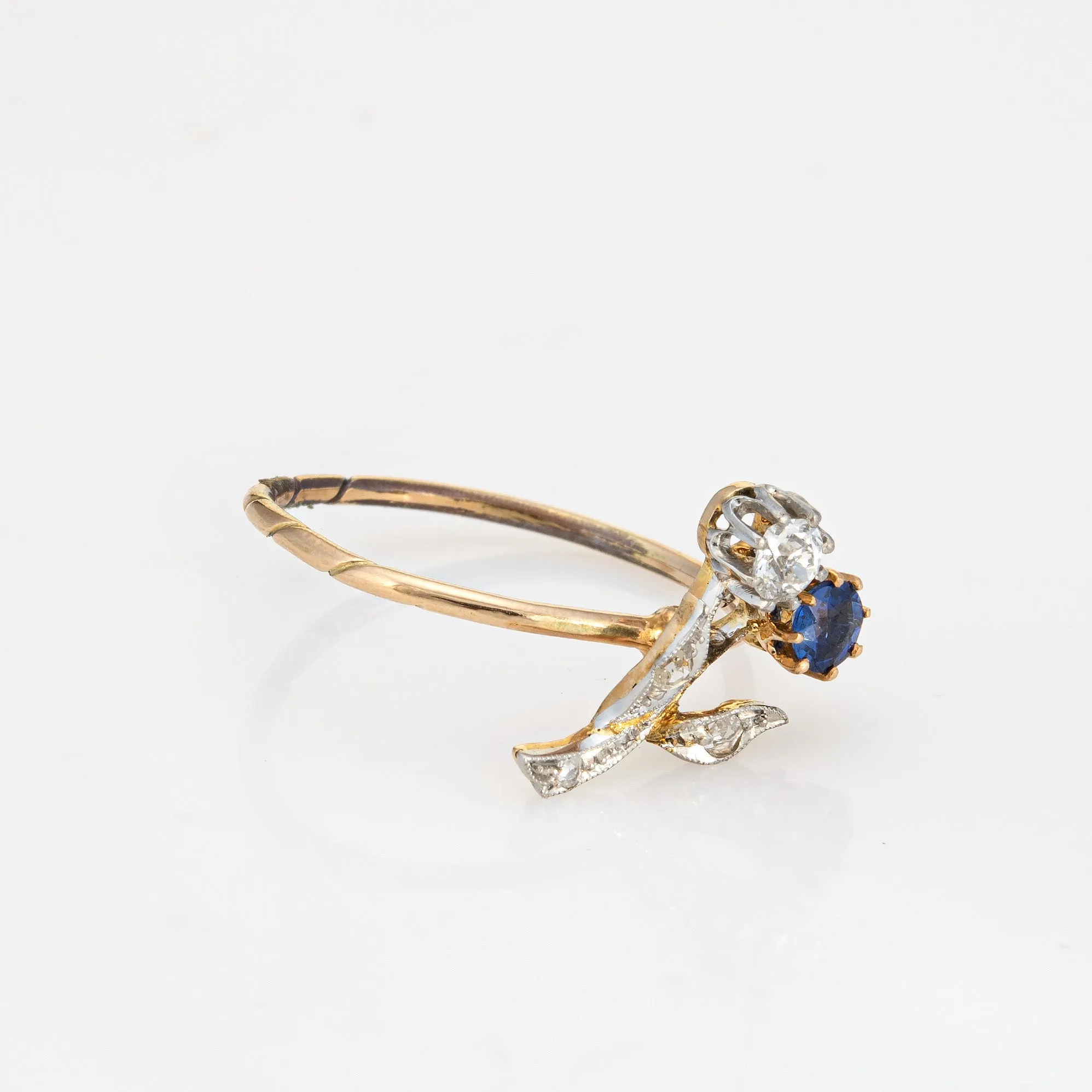 Antique Victorian Ring Flowers Diamond Sapphire Conversion Band 14k Yellow Gold