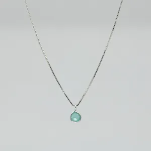 Aqua Chalcedony Necklace | Sterling Silver | Handmade 4mm Round Pendant | 20" Chain