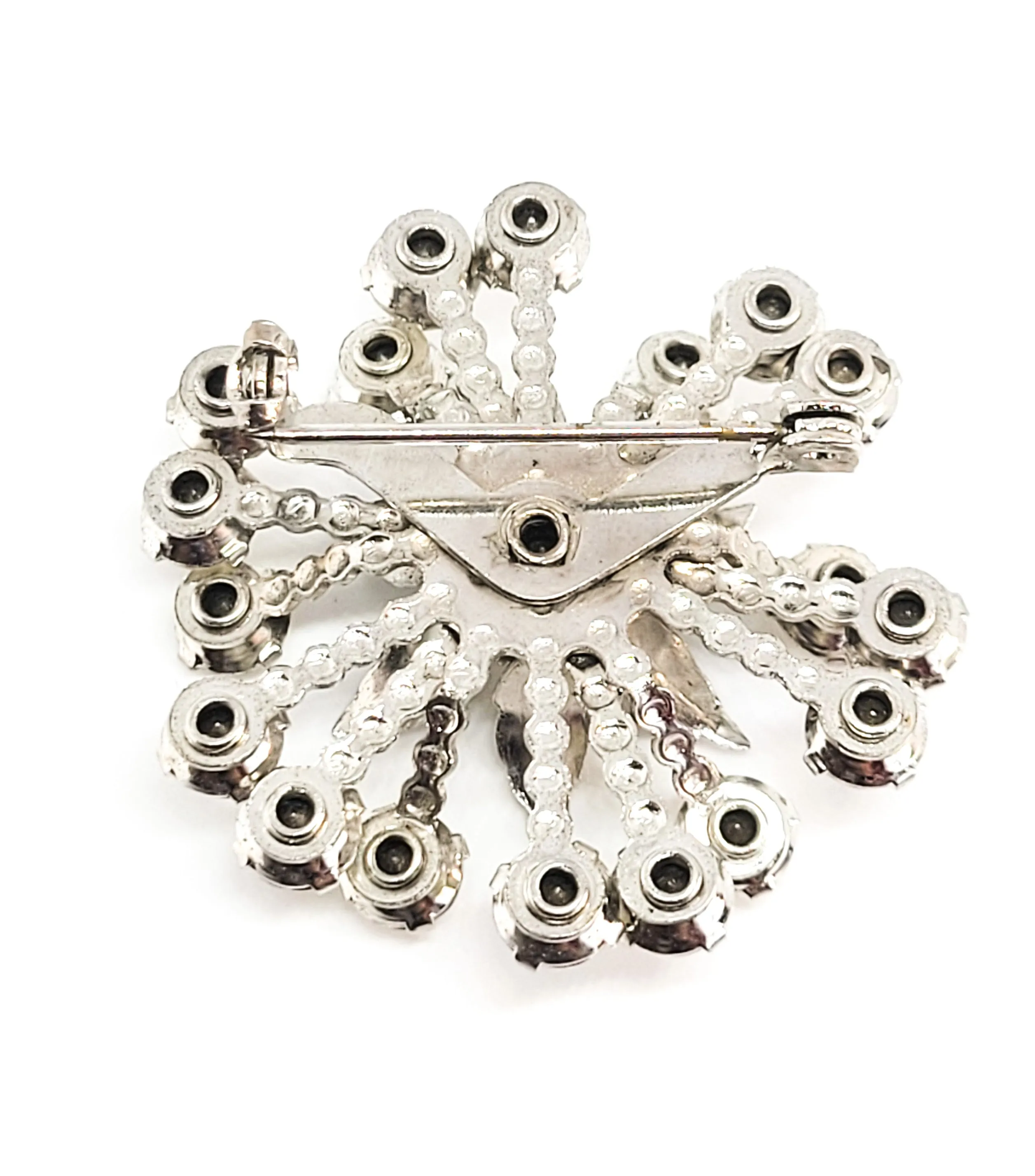 Atomic flower mid century modern MCM clear rhinestone vintage brooch