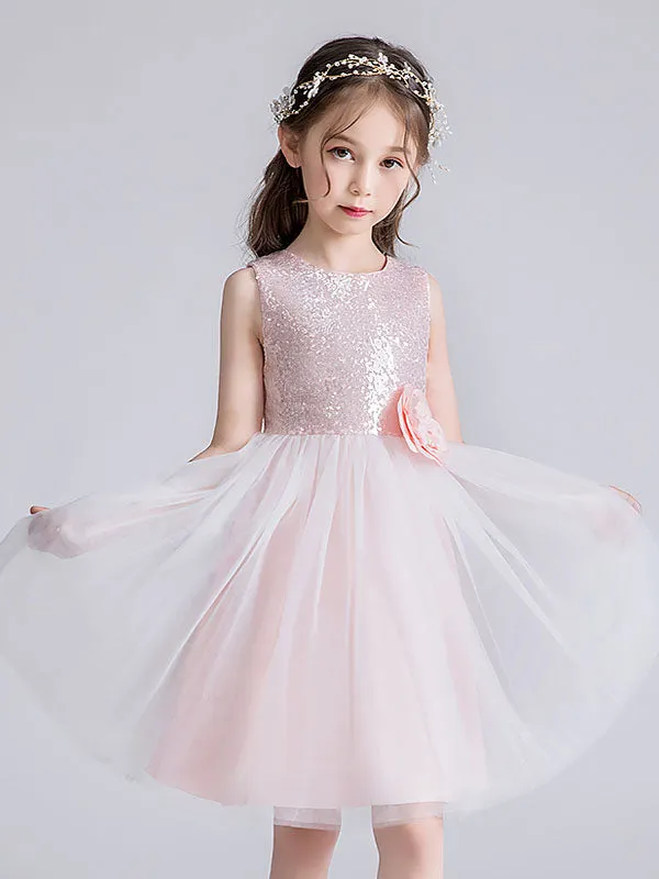 Baby Blue Jewel Neck Tulle Sleeveless Short Princess Dress Bows Kids Social Party Dresses