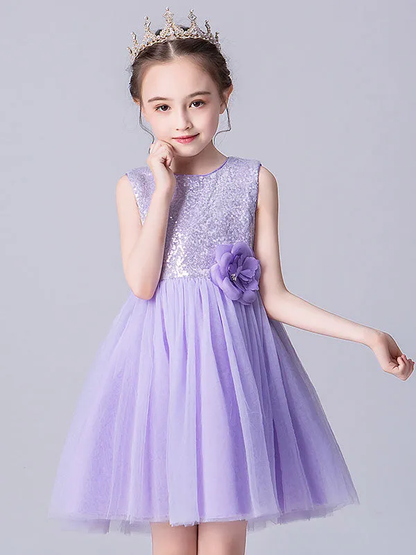 Baby Blue Jewel Neck Tulle Sleeveless Short Princess Dress Bows Kids Social Party Dresses