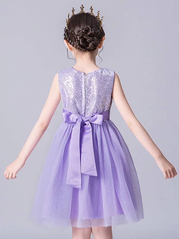 Baby Blue Jewel Neck Tulle Sleeveless Short Princess Dress Bows Kids Social Party Dresses