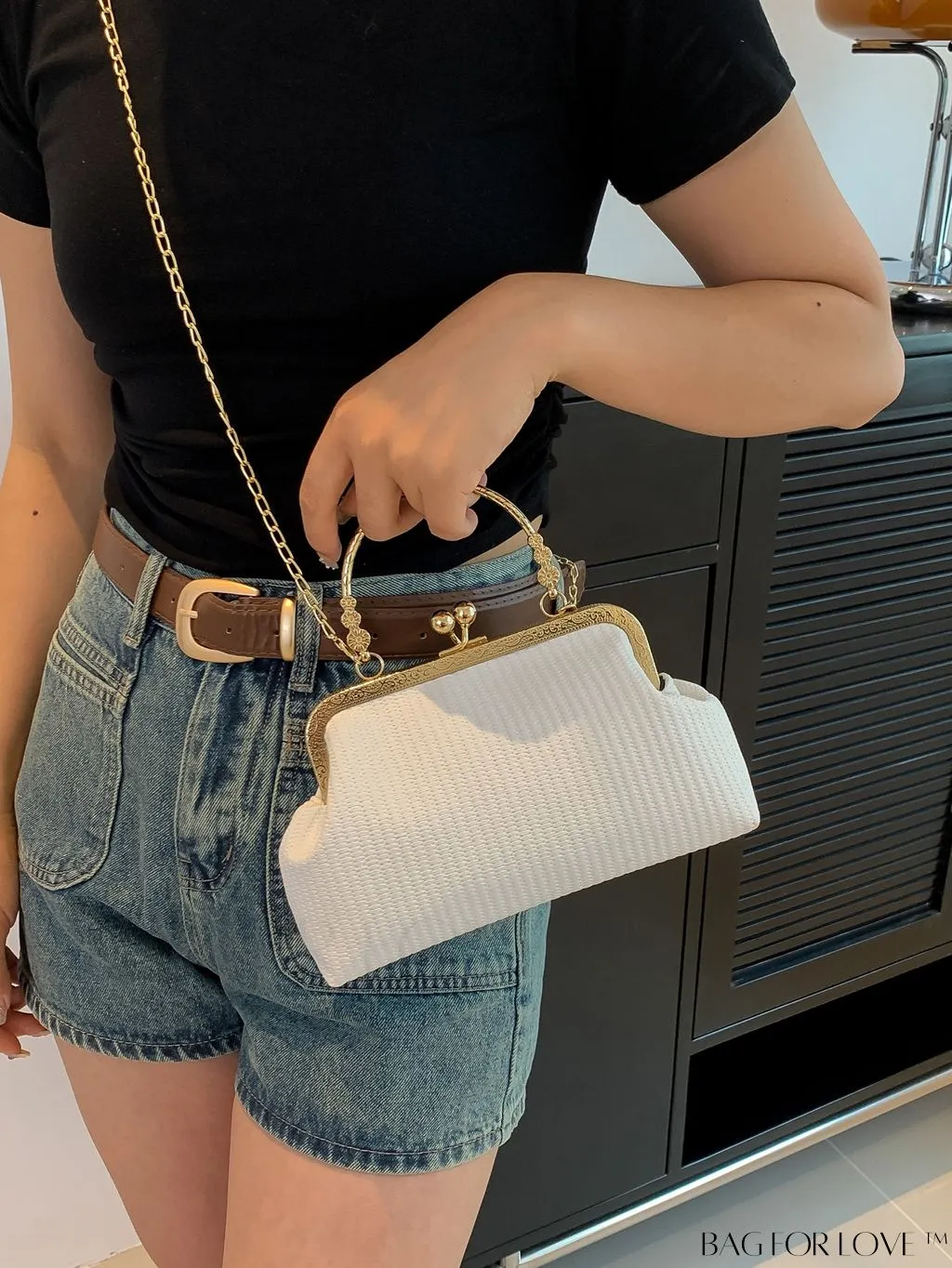 BagForLove - Black Envelope Closure Handheld Shoulder Bag - Simple and Elegant