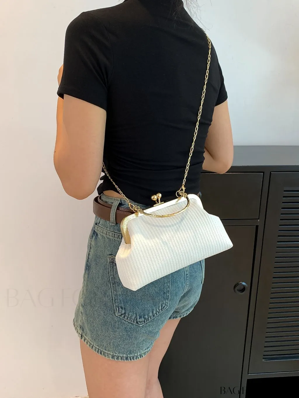 BagForLove - Black Envelope Closure Handheld Shoulder Bag - Simple and Elegant