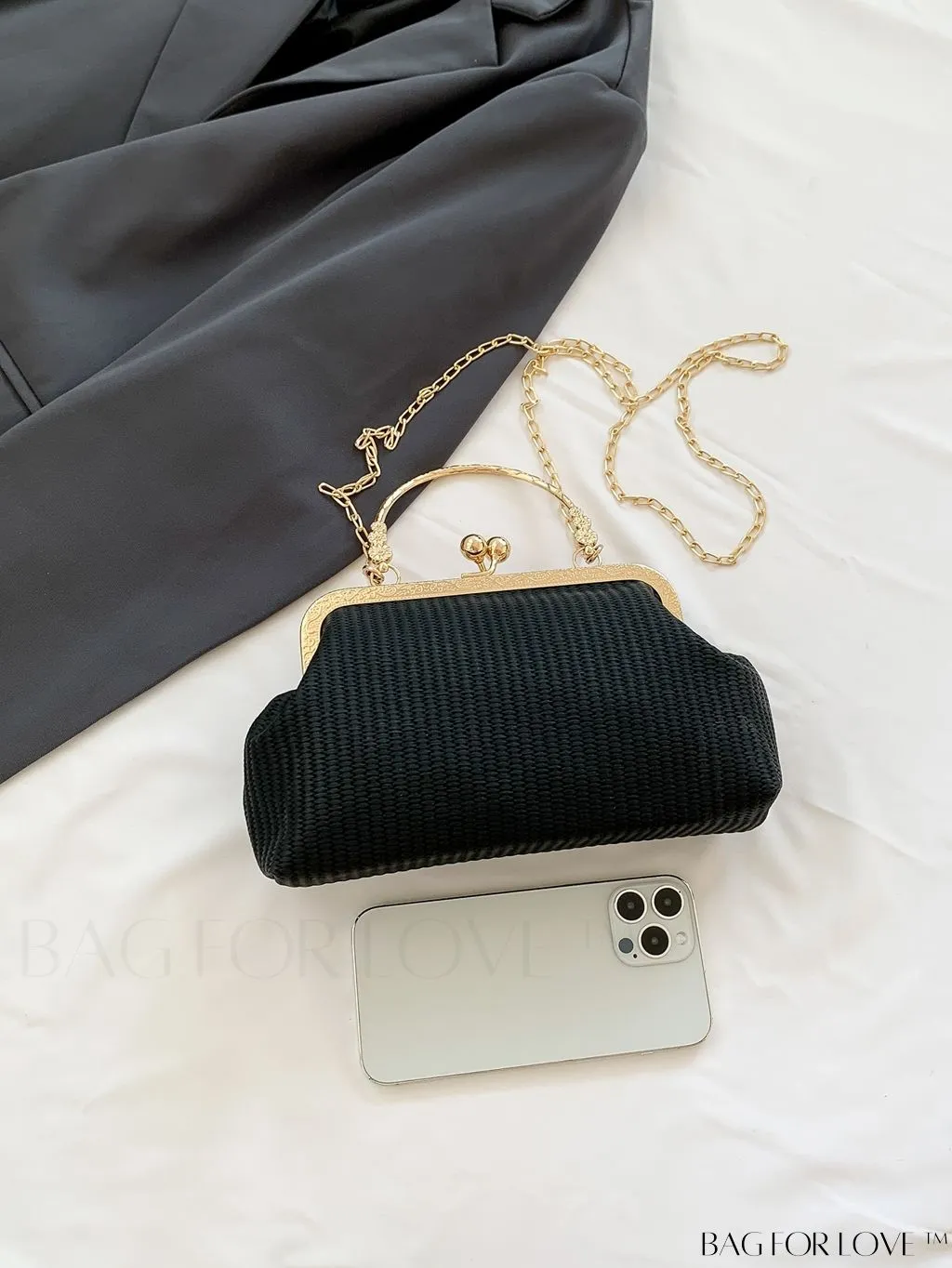 BagForLove - Black Envelope Closure Handheld Shoulder Bag - Simple and Elegant