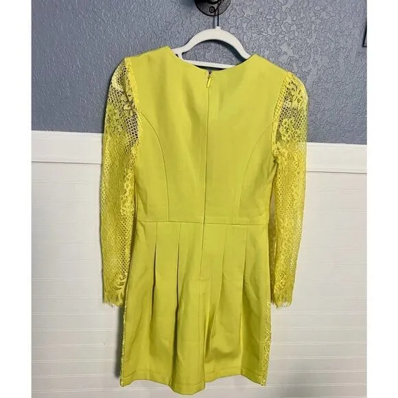 Bariano Yellow Long  Suede Dress with Lace