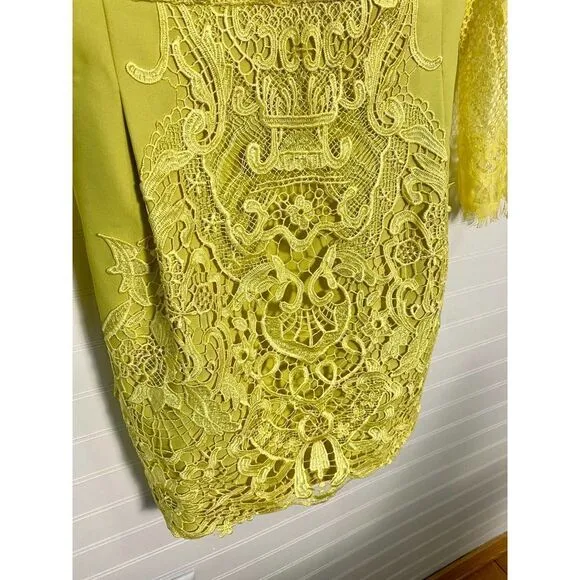 Bariano Yellow Long  Suede Dress with Lace