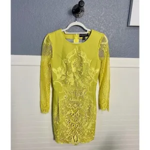 Bariano Yellow Long  Suede Dress with Lace