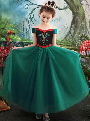 Bateau Neck Tulle Short Sleeves Tea Length Princess Studded Formal Kids Pageant flower girl dresses