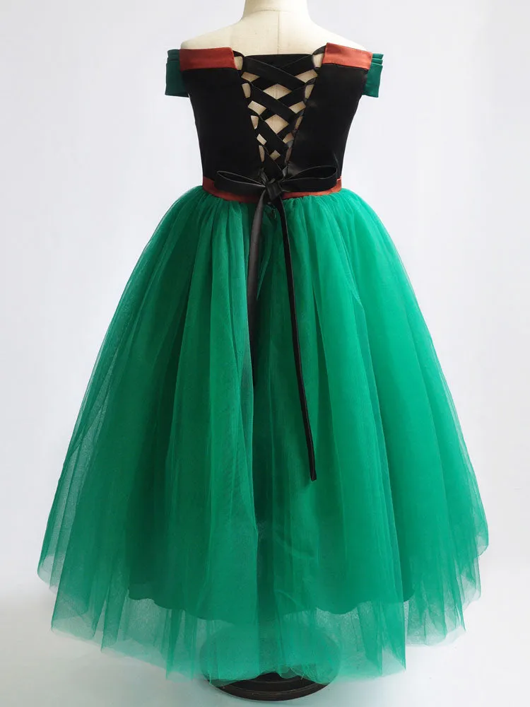 Bateau Neck Tulle Short Sleeves Tea Length Princess Studded Formal Kids Pageant flower girl dresses