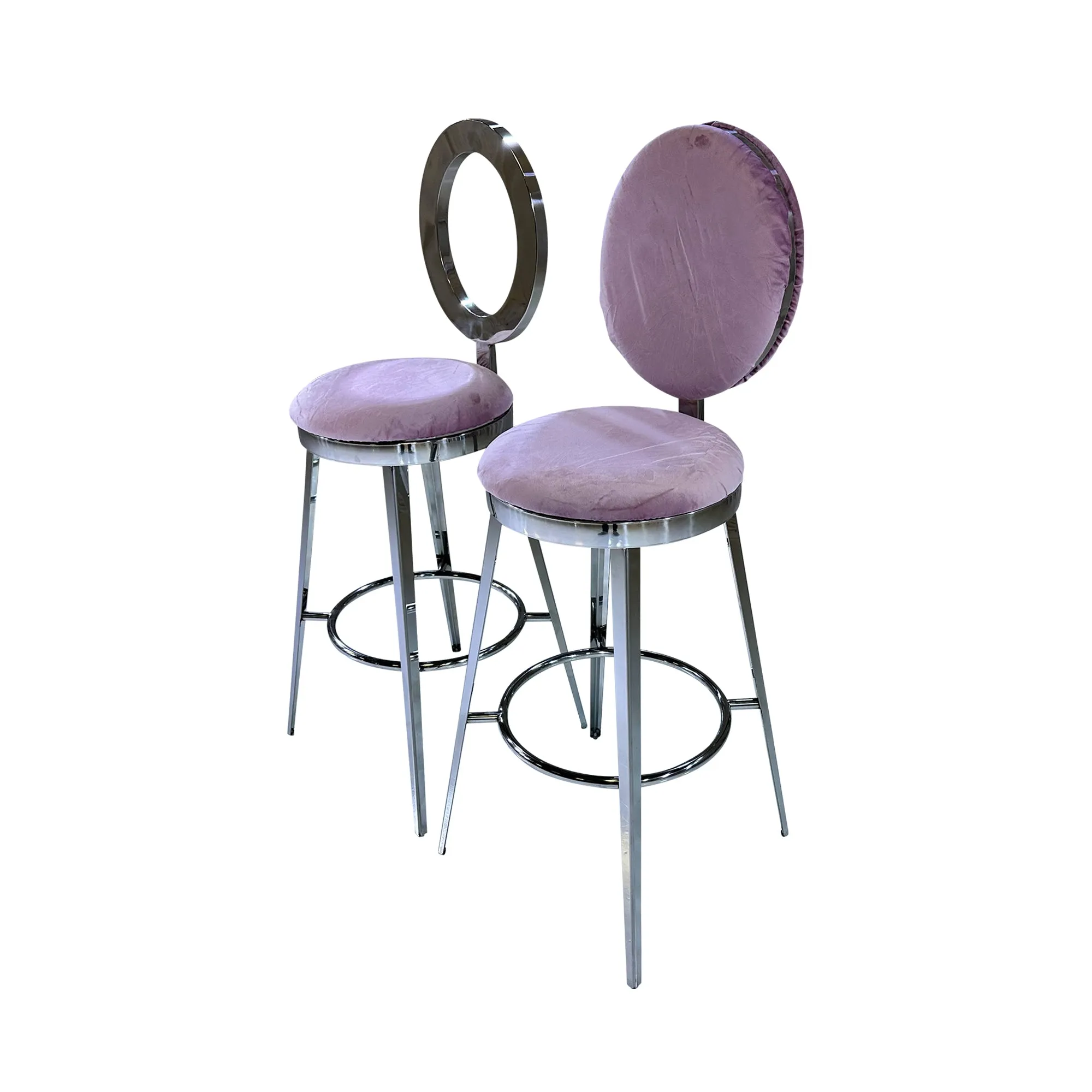 BELLAGIO BARSTOOL - SILVER W/ BLUSH VELVET CUSHION
