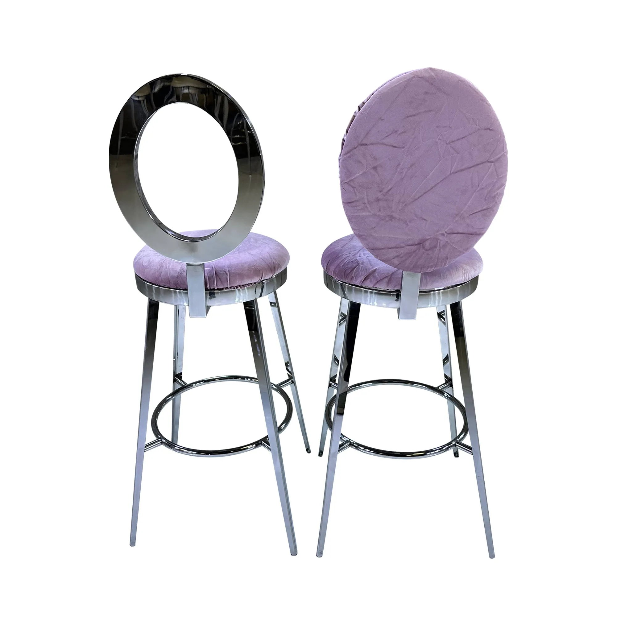 BELLAGIO BARSTOOL - SILVER W/ BLUSH VELVET CUSHION