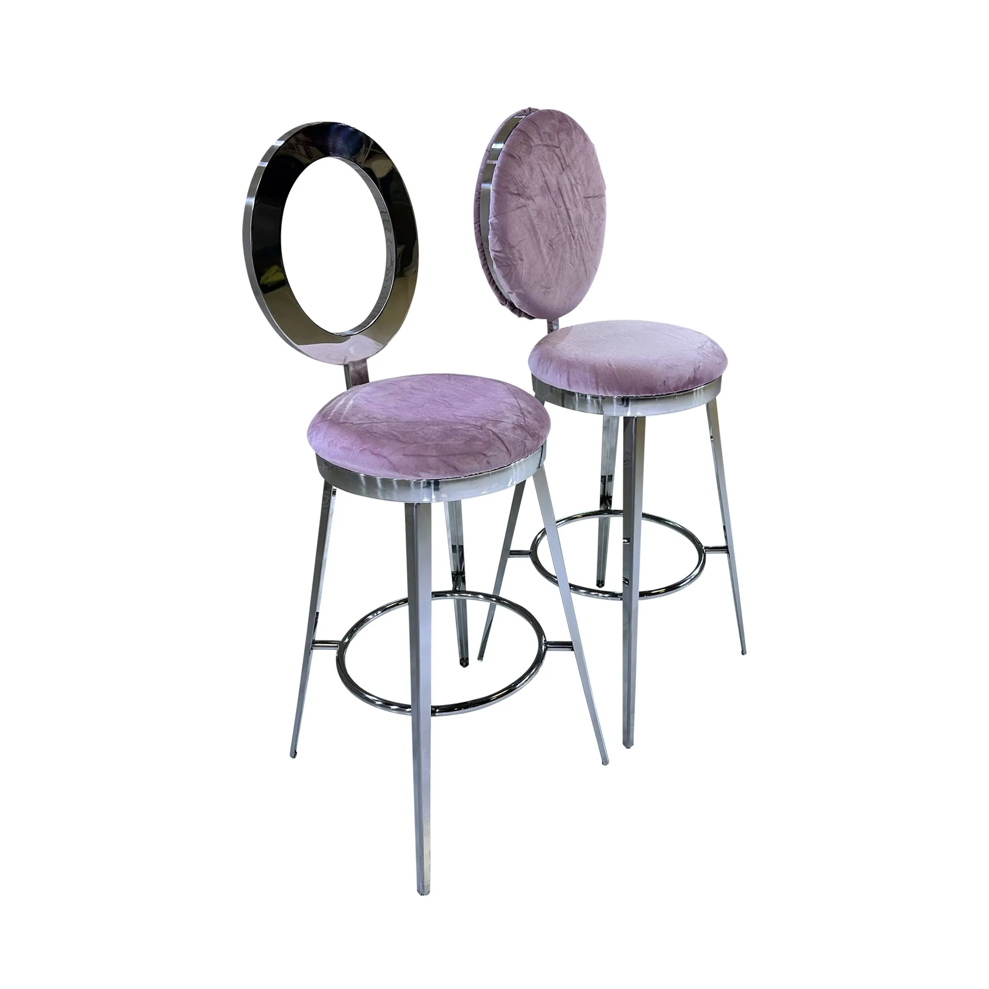 BELLAGIO BARSTOOL - SILVER W/ BLUSH VELVET CUSHION