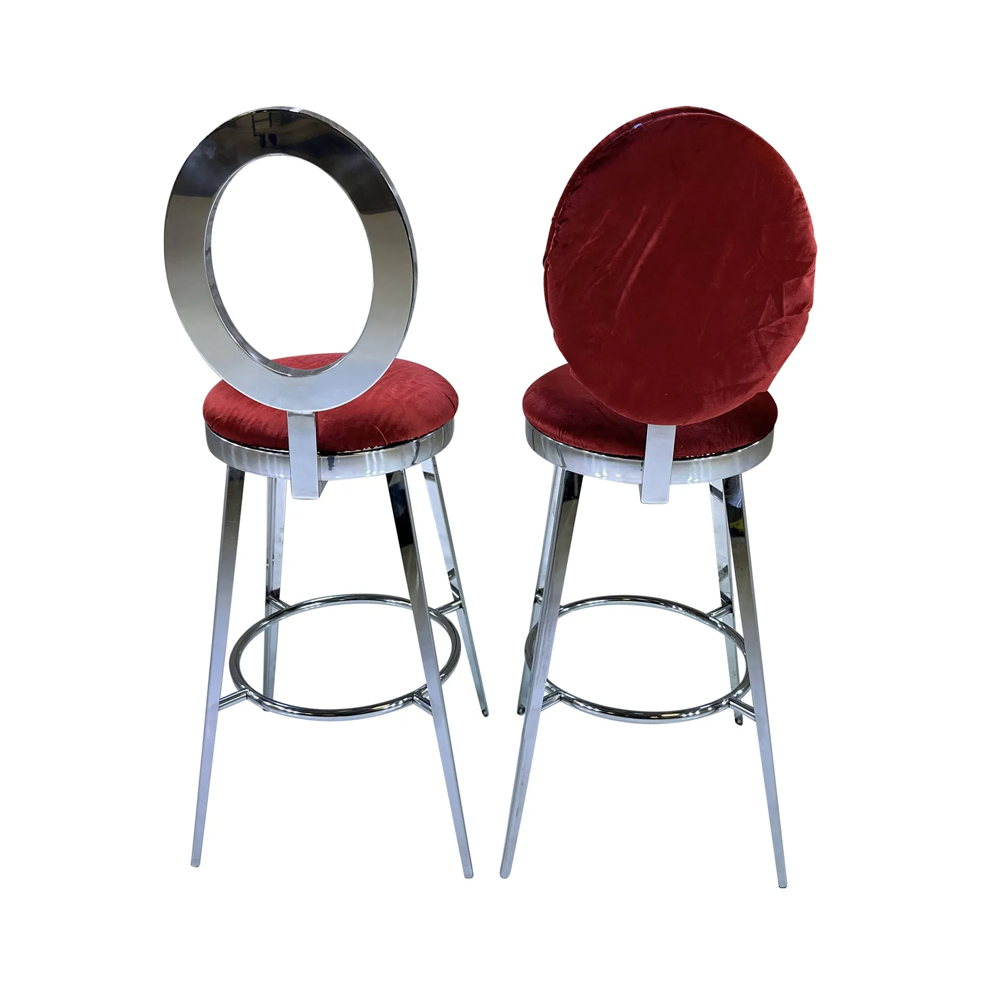 BELLAGIO BARSTOOL - SILVER W/ RUBY RED VELVET CUSHION