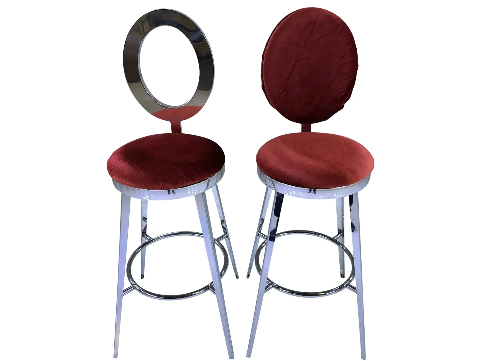 BELLAGIO BARSTOOL - SILVER W/ RUBY RED VELVET CUSHION
