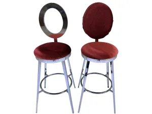 BELLAGIO BARSTOOL - SILVER W/ RUBY RED VELVET CUSHION