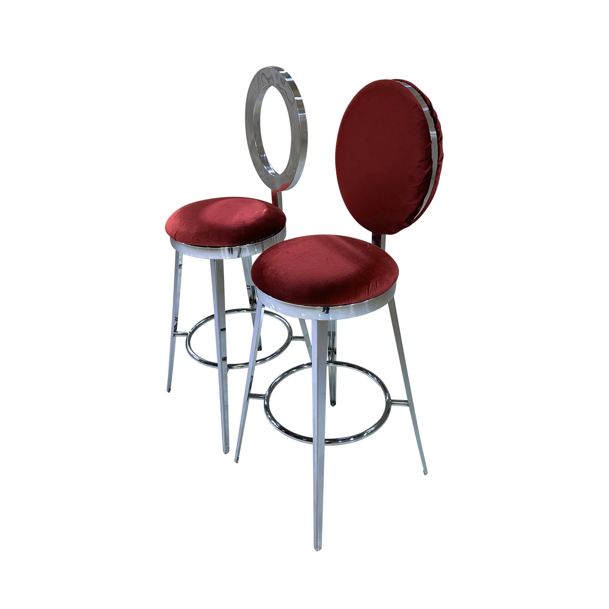 BELLAGIO BARSTOOL - SILVER W/ RUBY RED VELVET CUSHION