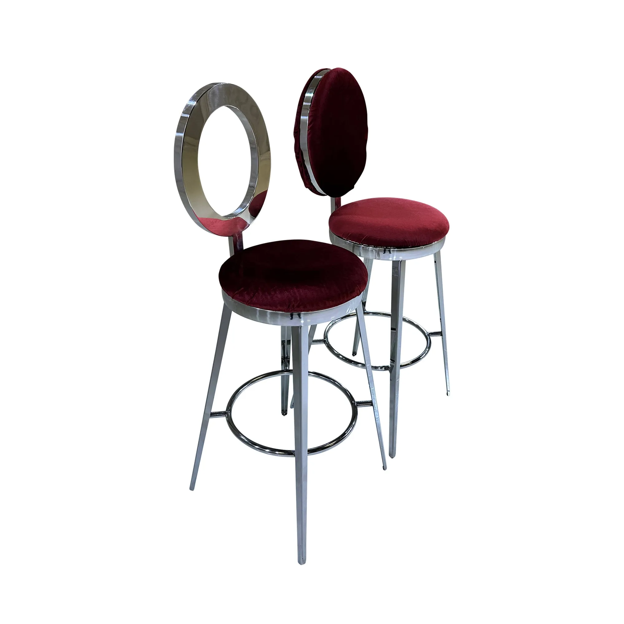 BELLAGIO BARSTOOL - SILVER W/ RUBY RED VELVET CUSHION
