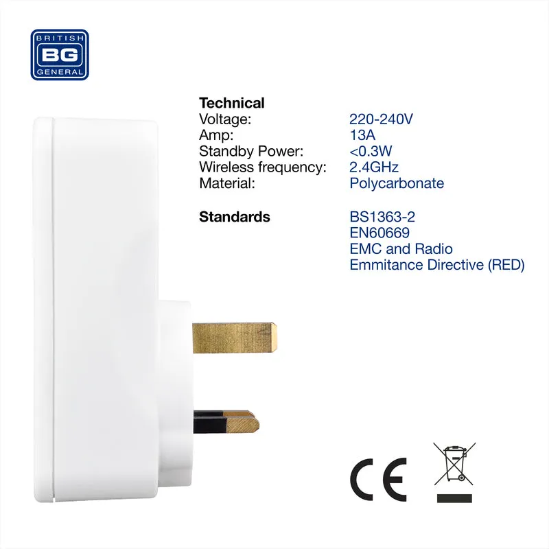 BG AHC/U White Moulded 13A Power Adaptor with Smart Home Control