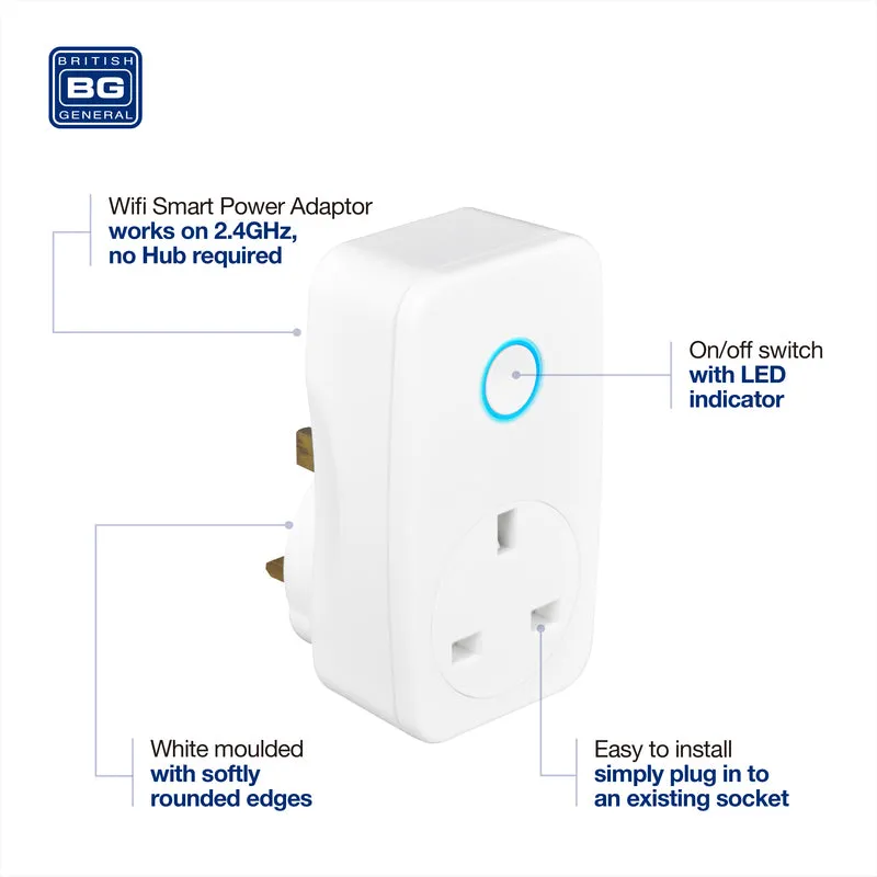 BG AHC/U White Moulded 13A Power Adaptor with Smart Home Control
