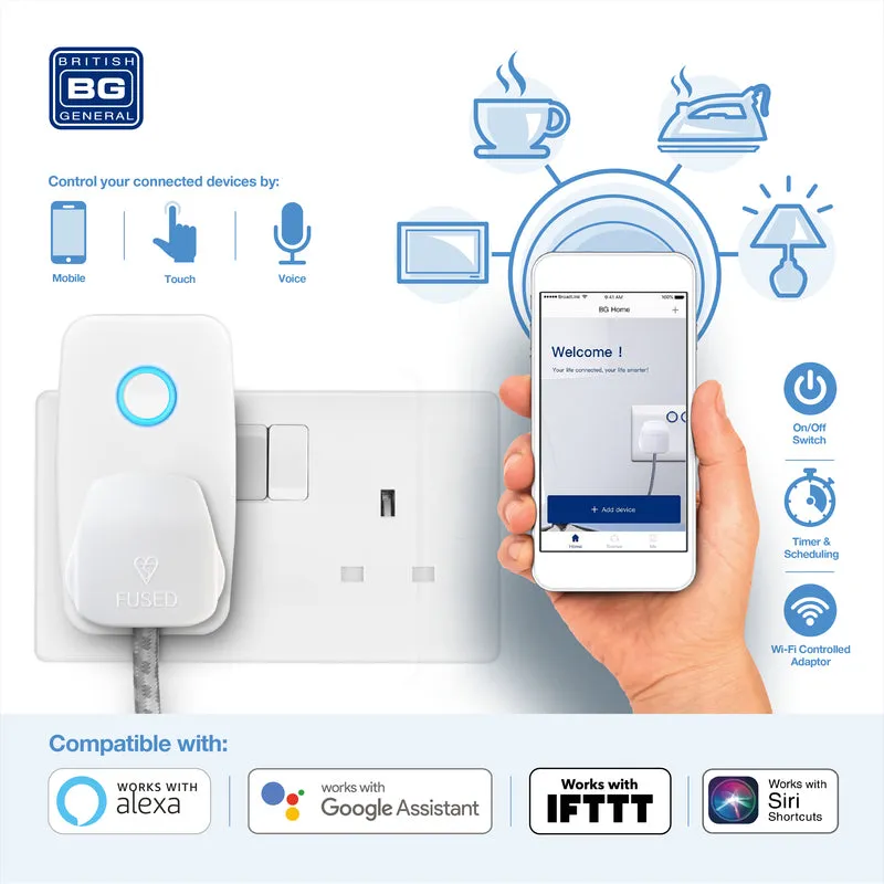 BG AHC/U White Moulded 13A Power Adaptor with Smart Home Control