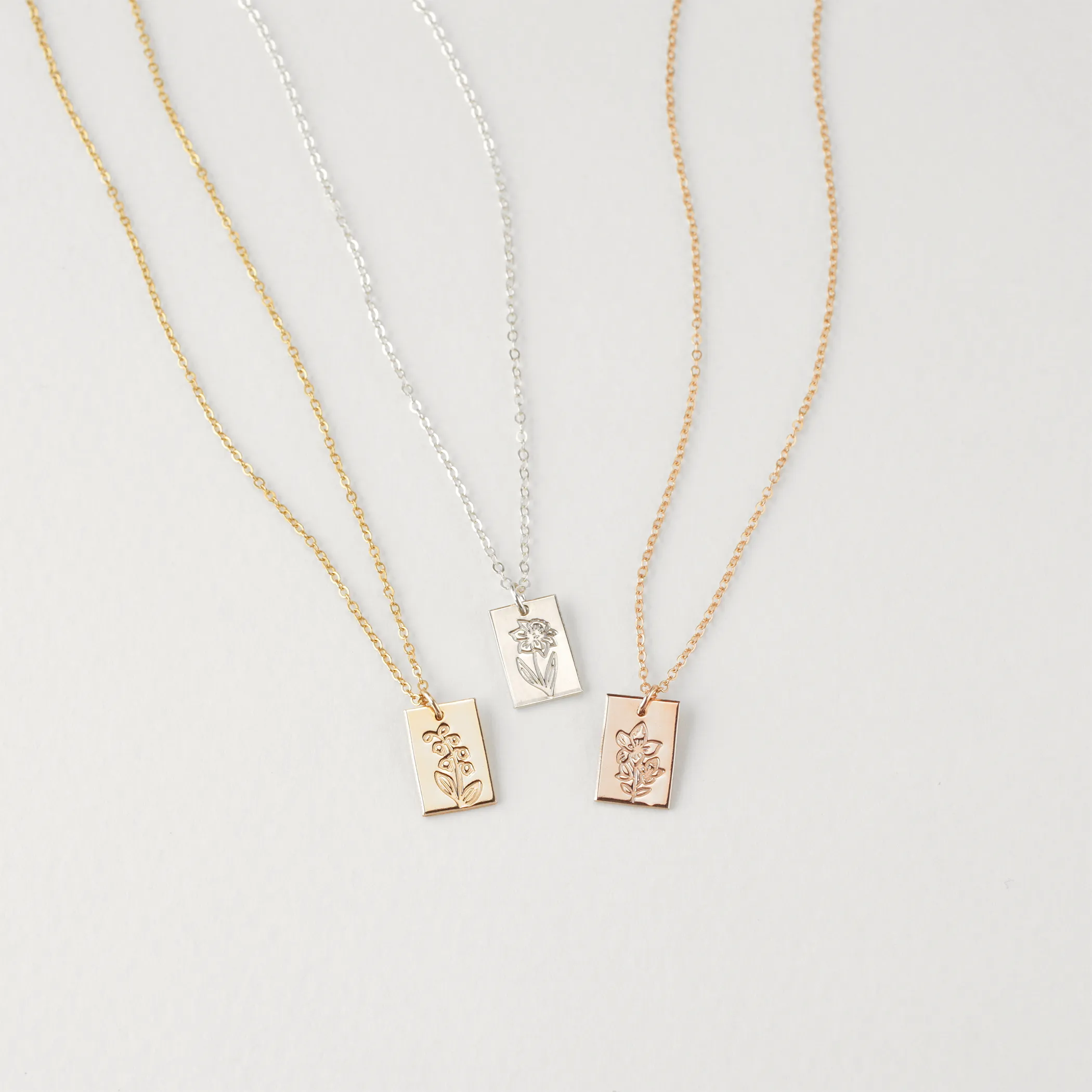 Birth Flower Tag Necklace