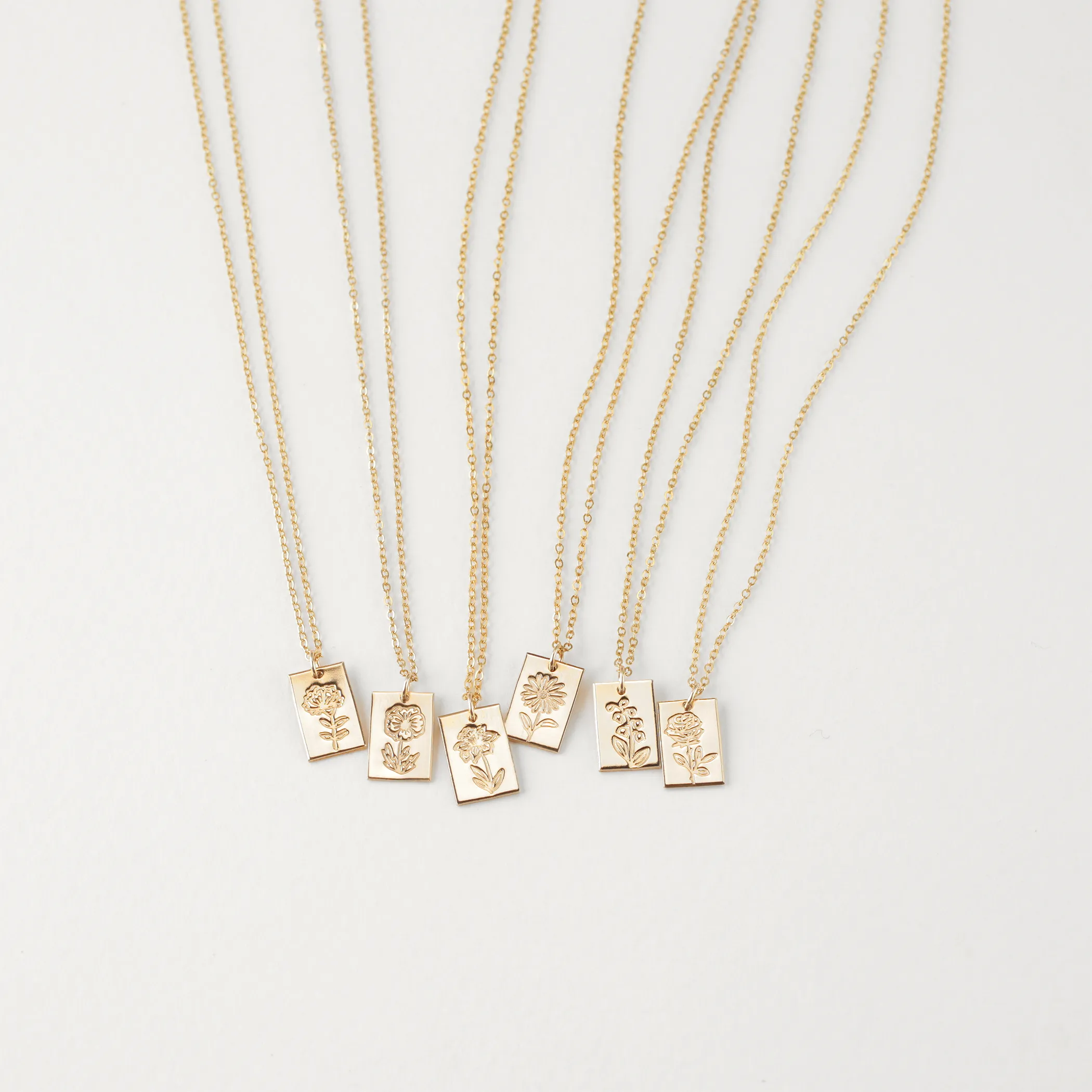 Birth Flower Tag Necklace