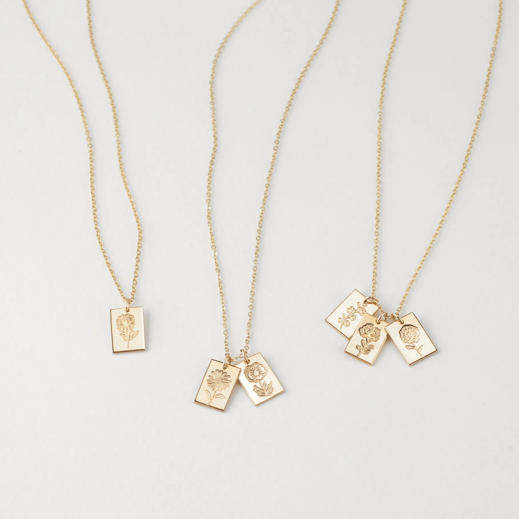 Birth Flower Tag Necklace