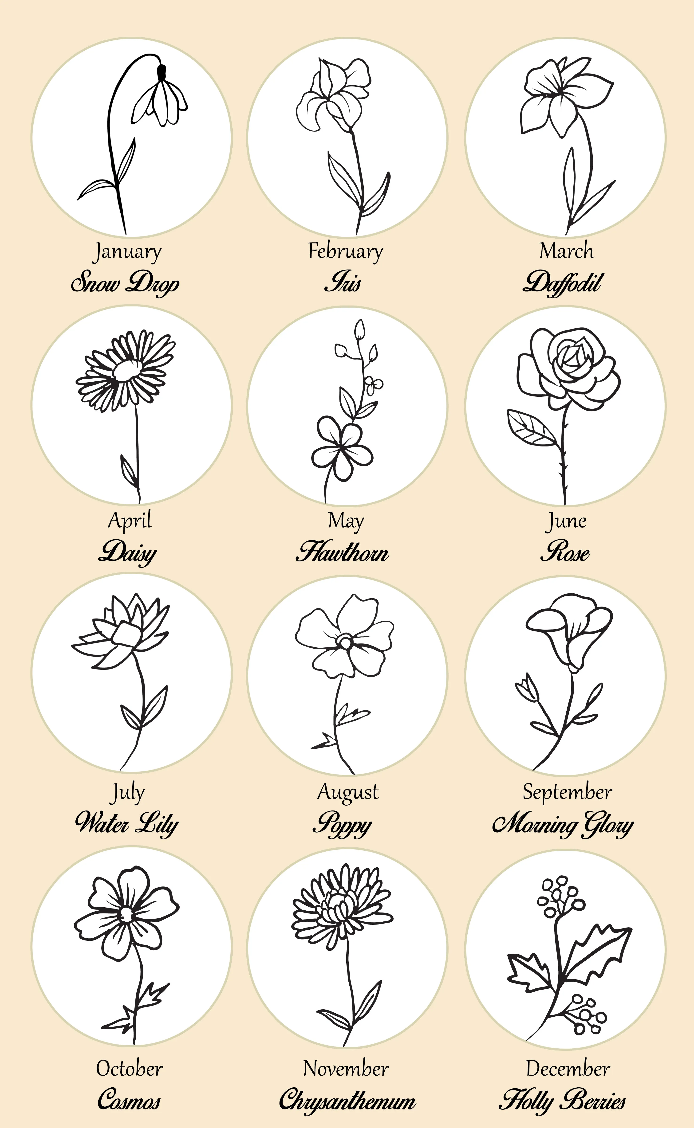 Birth Flower With Initial Disc Necklace