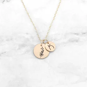 Birth Flower With Initial Disc Necklace