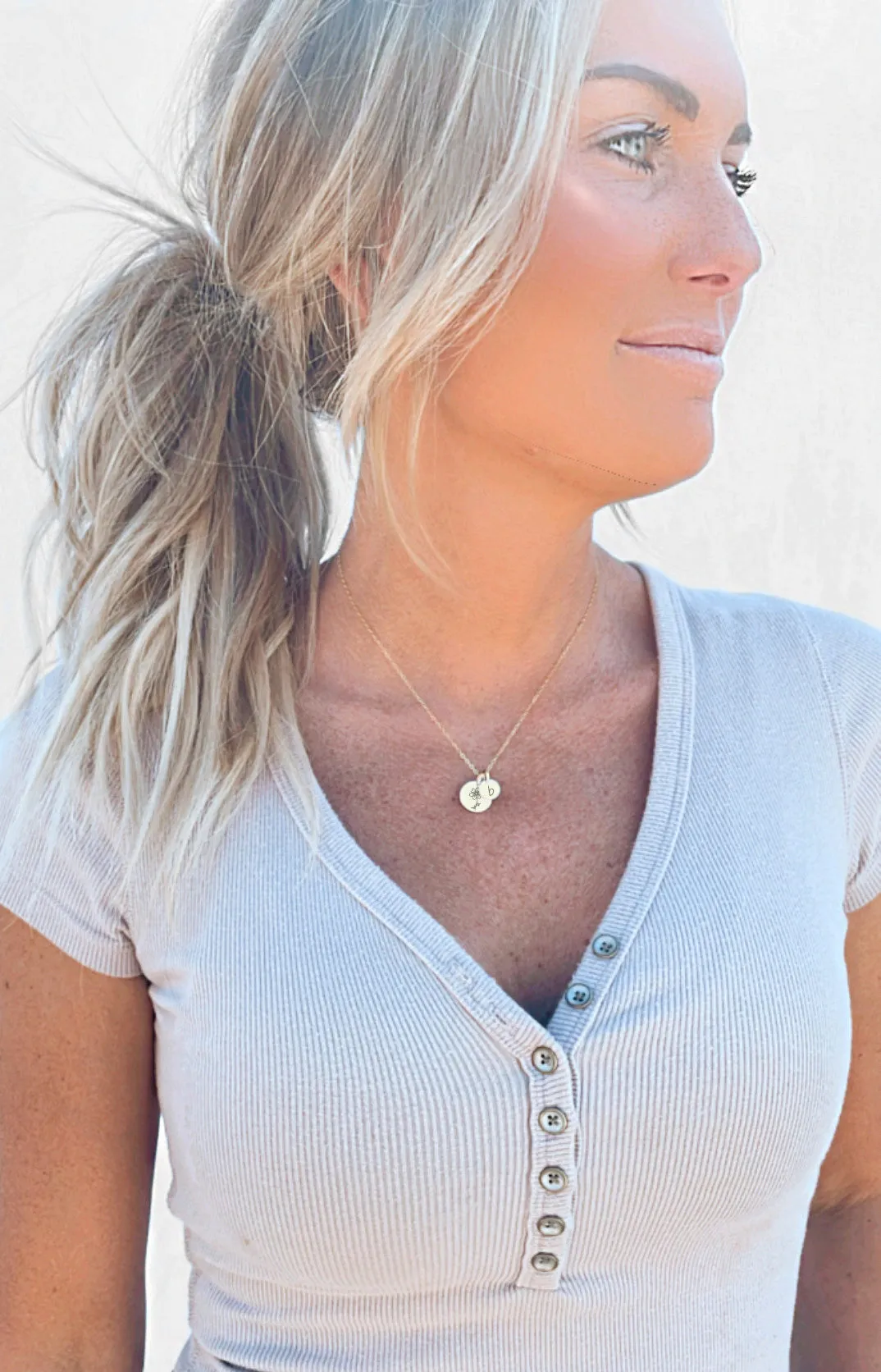 Birth Flower With Initial Disc Necklace