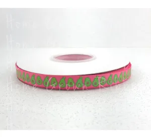 Bitty Avocado USDR 3/8 Inch Grosgrain Ribbon - Pink - White - Avocado Collection