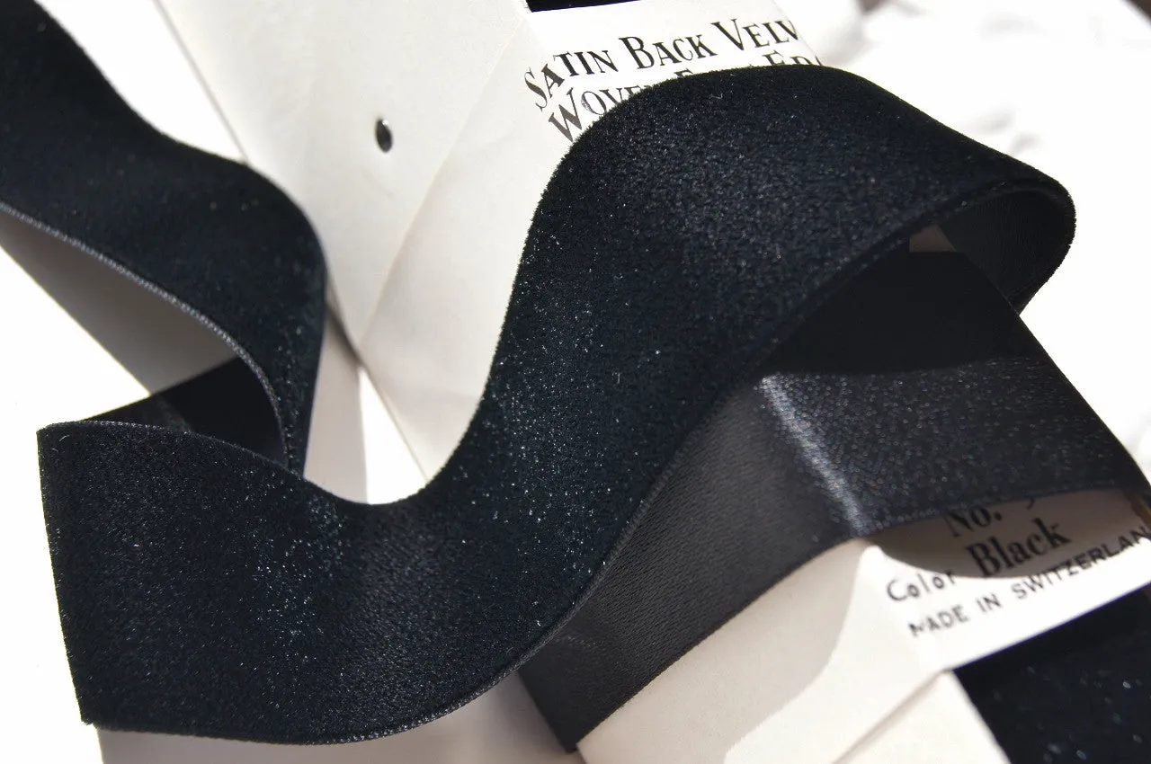 Black Satn Back Velvet Ribbon Vintage from Switzerland 36mm