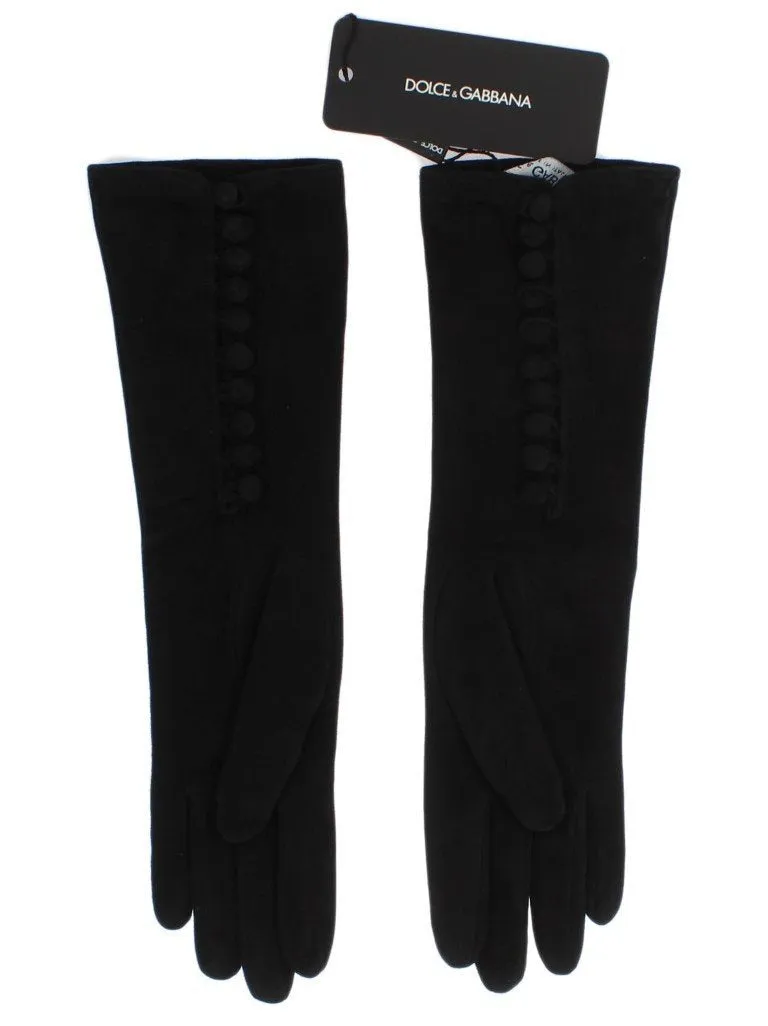 Black Suede Elbow Button Gloves
