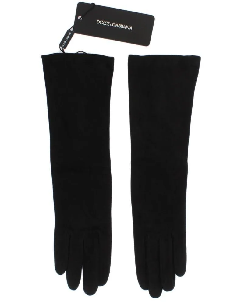 Black Suede Elbow Button Gloves