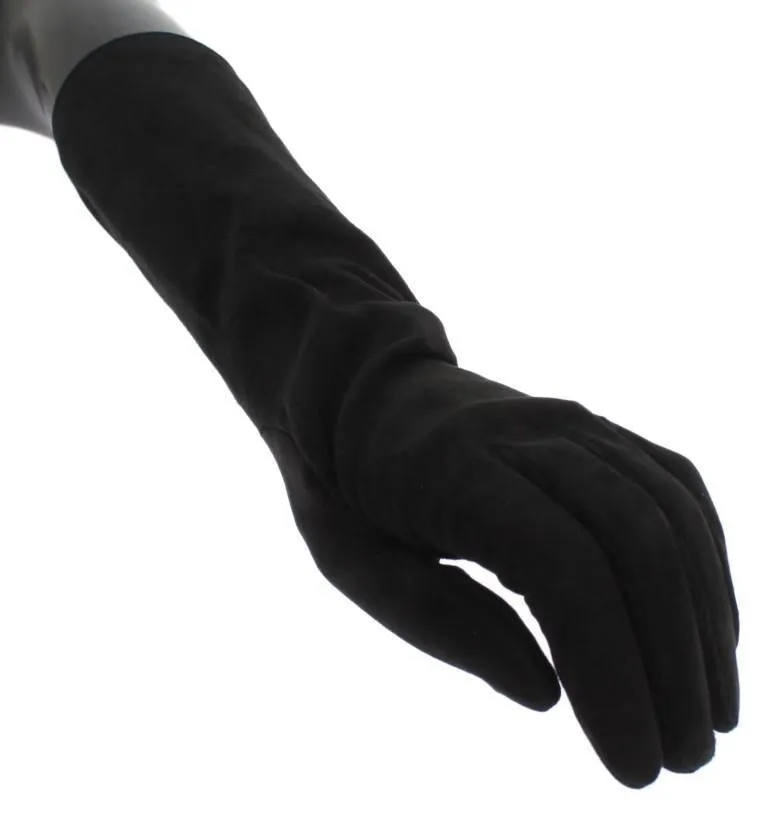 Black Suede Elbow Button Gloves
