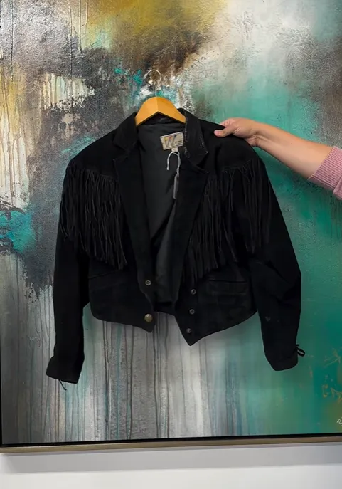Black Suede Fringe Jacket Small